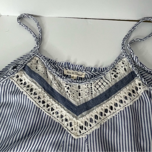 Hem & Thread Summer Stripe A-Line Raw Seams Lace Detail Sz L - Picture 8 of 8